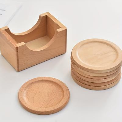 6pcs/1set Japanese Style Bamboo Coaster Set, Creative Minimalist Round Tea Cup Mat Heat Insulation Pad