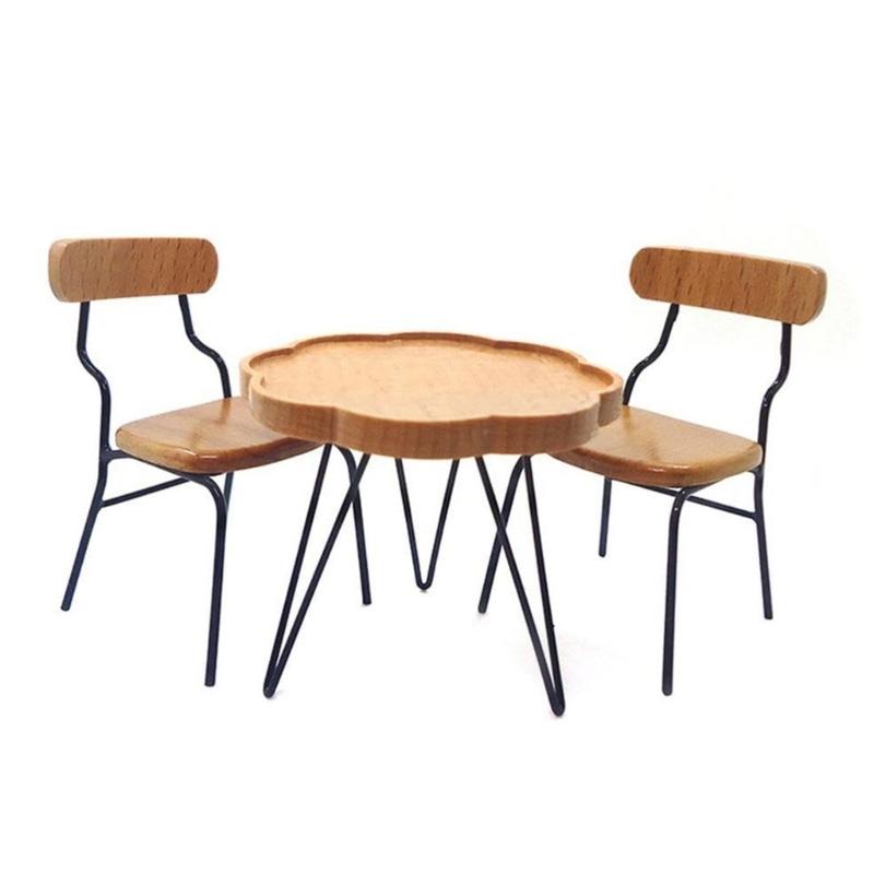 

1/12 Scale Miniature Coffee Table Chair Set Scene Decoration Furniture Doll House Accessories Leisure Setting Props чорний