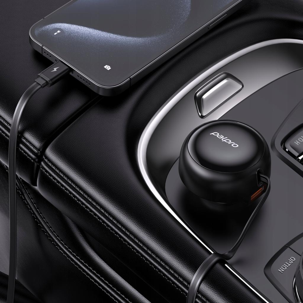 Palpro Szybka Ładowarka Samochodowa 2X Usb-A Usb-C Kabel Zwijany 53W