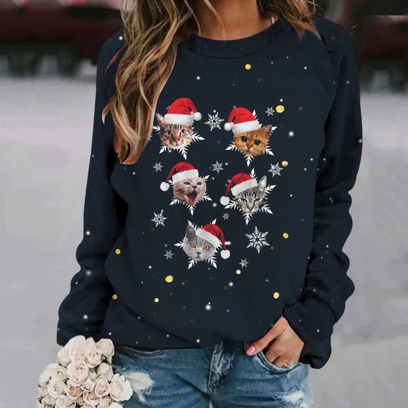 Women's 3D Christmas Print Long Sleeve Round Neck Sweatshirt for 2025 Autumn/Winter