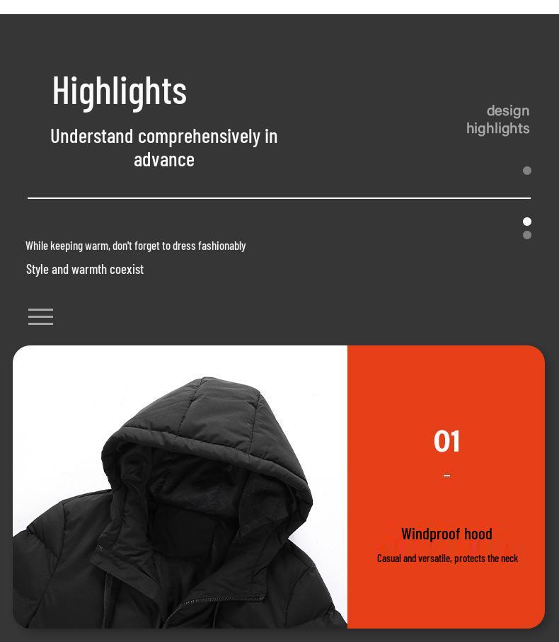 Herrjacka med huva, vinter, elektriskt uppvärmd: Tjock Bomullskappa med Intelligent Konstant Temperaturteknik