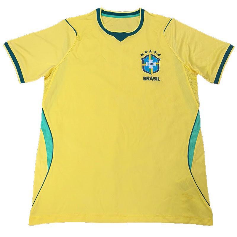 Mens Brazil Home Soccer Jersey Short Sleeve Football Uniform Bamboo Fiber Sportswear
