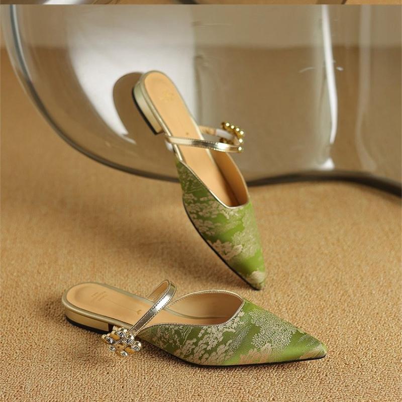 

Новые летние прохладные тапочки в китайском стиле, женская обувь, модные туфли на плоской подошве с закрытым носком, универсальная женская обувь для женщин 35 зелёный