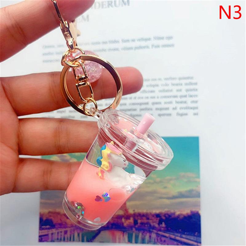 

Cartoon Cute Keychain Milk Tea Cup Liquid Quicksand Sequin Keyring N3