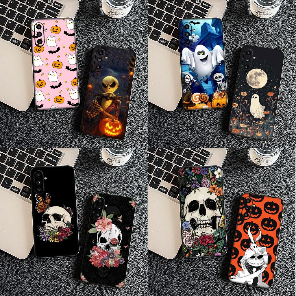 Halloween Little Ghost With Pumpkin Cover for Samsung Galaxy S25 S24 S23 Fe Ultra Plus S7 Edge A05 A06 A16 A55 A15 A35 Case