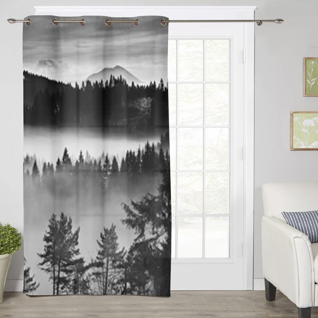 Black And White Fog In Mountains Window Curtains For Living Room Bedroom Luxury Modern Kitchen Curtains Fabric Drapes