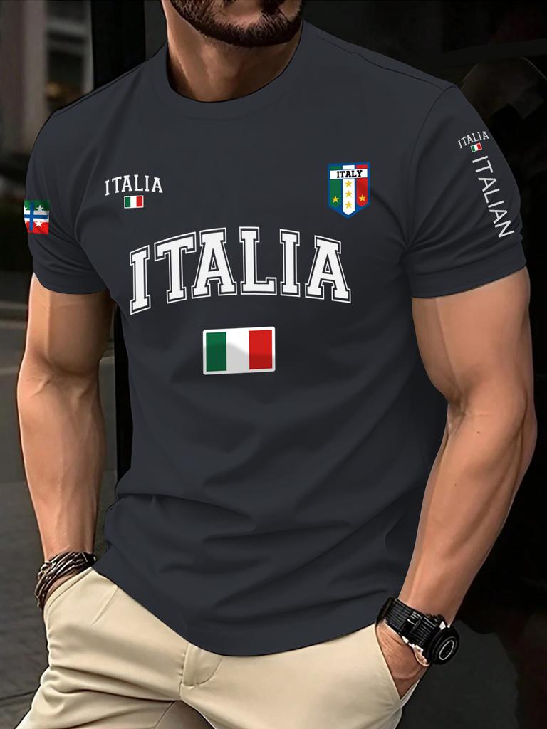 Summer ITALIA Print Print Casual Men'S Clothing Trendy Short-Sleeve Round-Neck Women's T-Shirts Tops Tee
