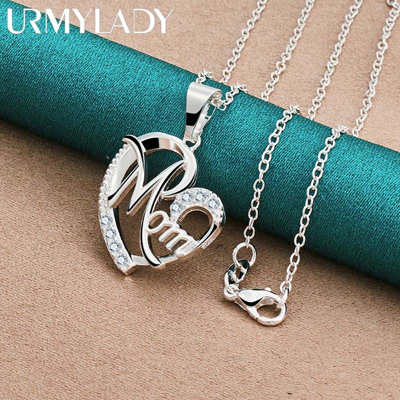 URMYLADY 925 Sterling Silber Herz Zirkon Anhänger 16-30 Zoll Halskette Für Frauen Modeschmuck