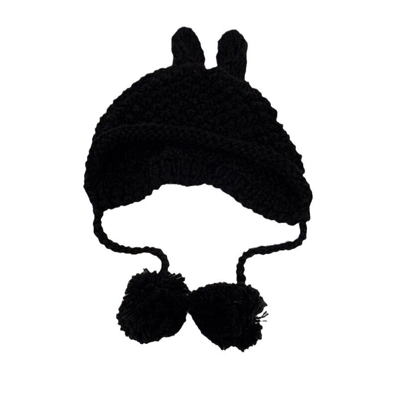 Cute Handmade Rabbit Ear Woolen Hat for Parent Child Autumn and Winter New Style Knitted Ear Protection Warm Lei Feng Hat