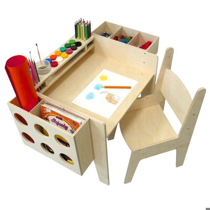 GINGER HOME Scrivania per Bambini Regolabile in Altezza con Sedia e Organizer, Tavolo Montessori in Legno Naturale, 77x50x52 cm