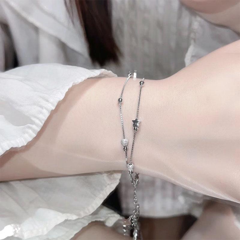 S925 Sterling Silver Starry Sky Double Layer Bracelet - Women's Elegant Light Luxury Jewelry
