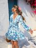 Europe and the United States summer on the new V-neck printing long-sleeved holiday style dress French slim elegant women's clothing
