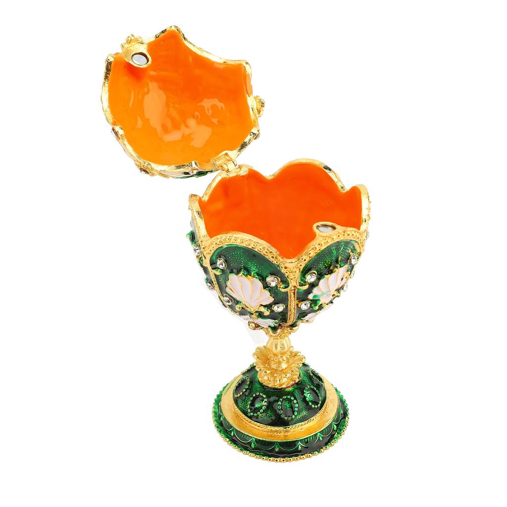 Egg Style Trinket Box Hinged Enamelled Rhinestones Multifunctional Home Decor Alloy Vintage Jewelry