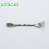2PCSEuropean Dessert Fruit Fork Stainless Steel Long Handle Cake Snack Fork Embossed Tableware Salad Fork Kitchen Utensils