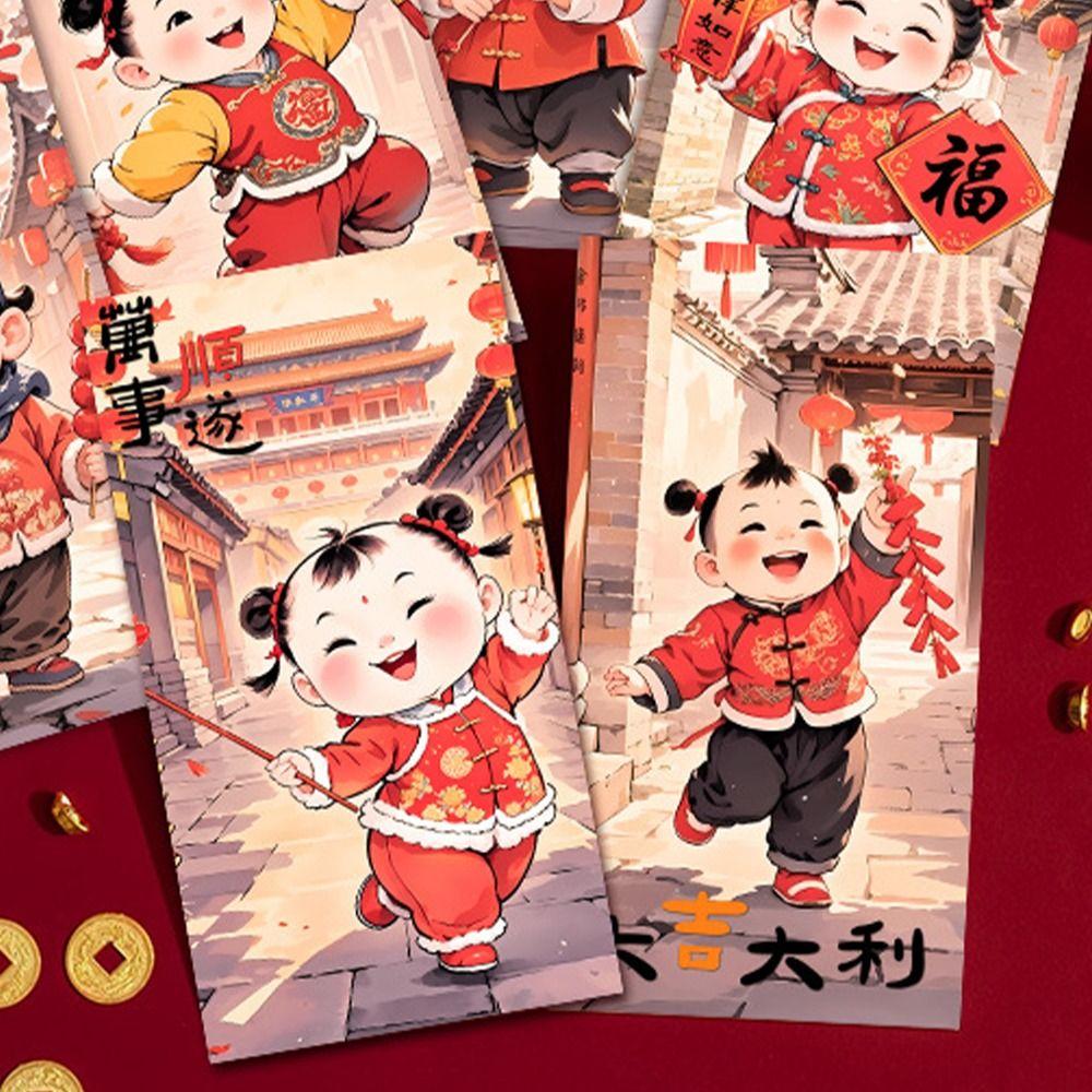 6pcs Cartoon New Year Red Envelopes Traditional Gifts Packing Bags Celebration Party