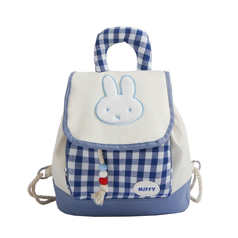 Cartoon Checkered Bunny Pattern Sweet Style Nylon Lightweight Girl Backpack