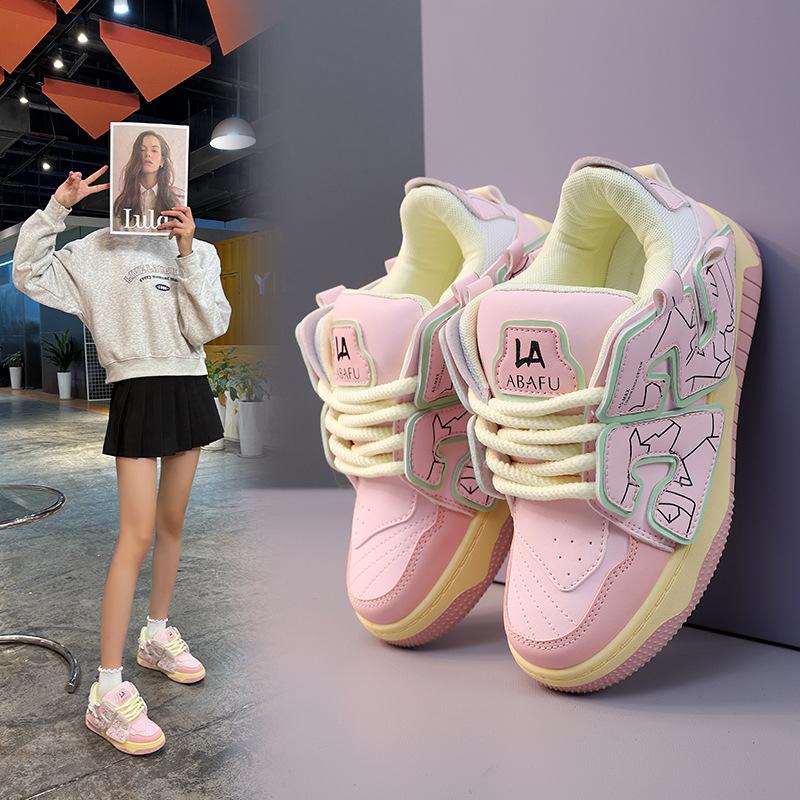 2024 New Casual Heightening Women's Sports Thick Sole Shallow Mouth Soft Sole Autumn Versatile Student Flat Sole Board Shoes