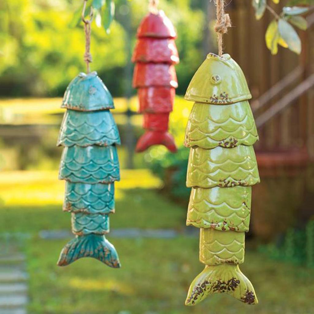 Colored Fish Wind Chime Hanging From Your Porch Or Deck Weather-Resistant And Artistic Wind Chimes Mobile Create Atmosphere