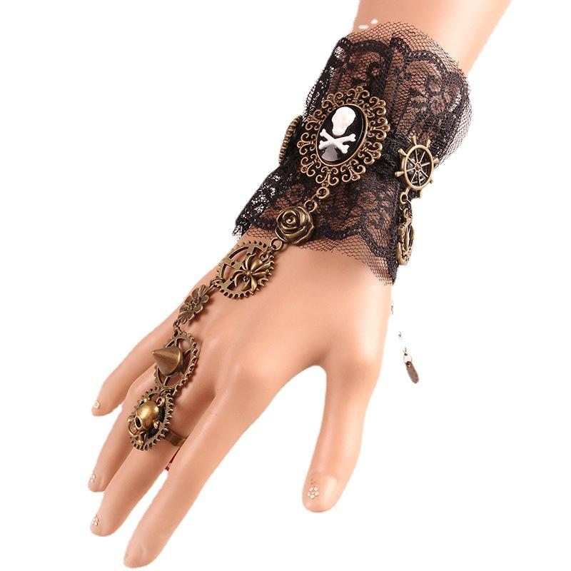 2026 New Model Gothic Steampunk Lace Cuff Fingerless Glove Arm Warmer Bracelet Black Halloween Accessories