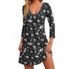 Damenmode Lässig V-Ausschnitt Blumendruck Tasche Dreiviertelarm Kleid