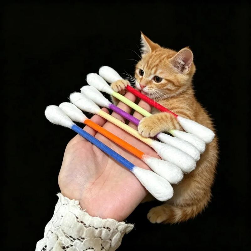 Creative Large Cotton Swab Shaped Catnip Toy 6-Pack Giant Kitten Grinding Biting Stick Durable Teeth Cleaning And Grinding Rope