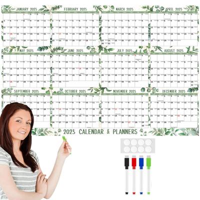 2025 Erasable Calendar Large Wet Dry Erase Laminated Wall Hanging Calendar 12 Month Annual Yearly Planner Reversible Schedule Organizer