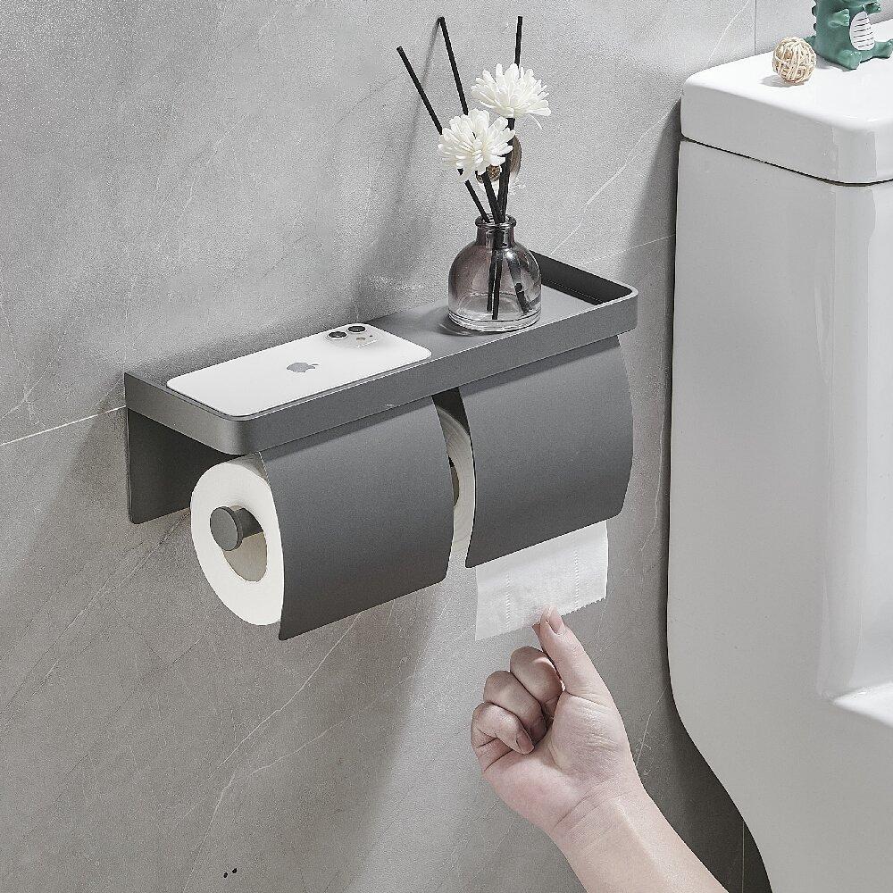 Tuqiu Grauer Toilettenpapierhalter mit Ablage Aluminium Taschentuchhalter Wandmontage Taschentuchaufhänger Schwarzer Toilettenpapierrollenhalter
