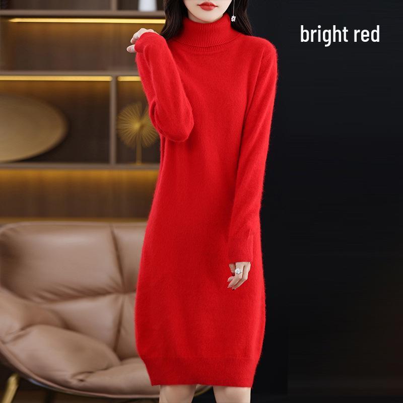 Women's Mink Velvet High Neck Knit Dress