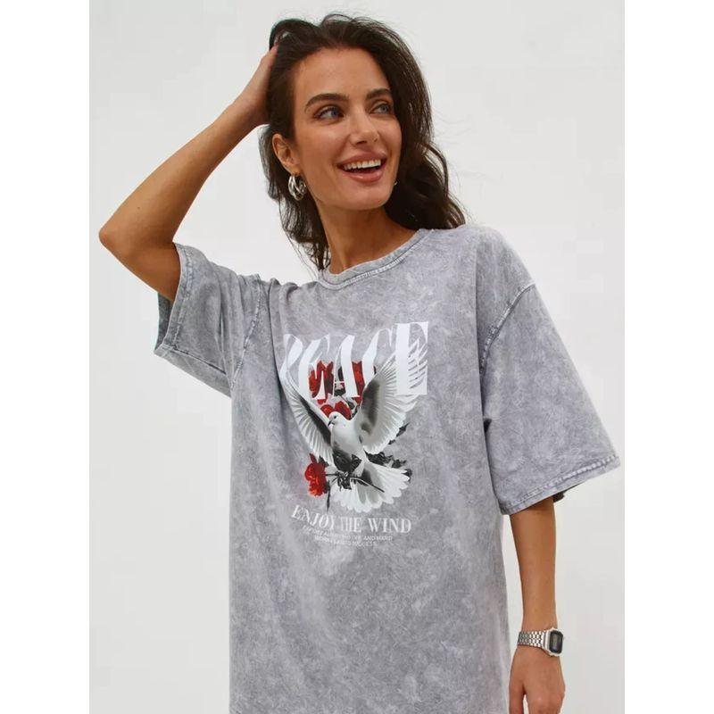 Fashionable Printed T-shirt European and American New Washed Old Loose Print Cotton T-shirt Top