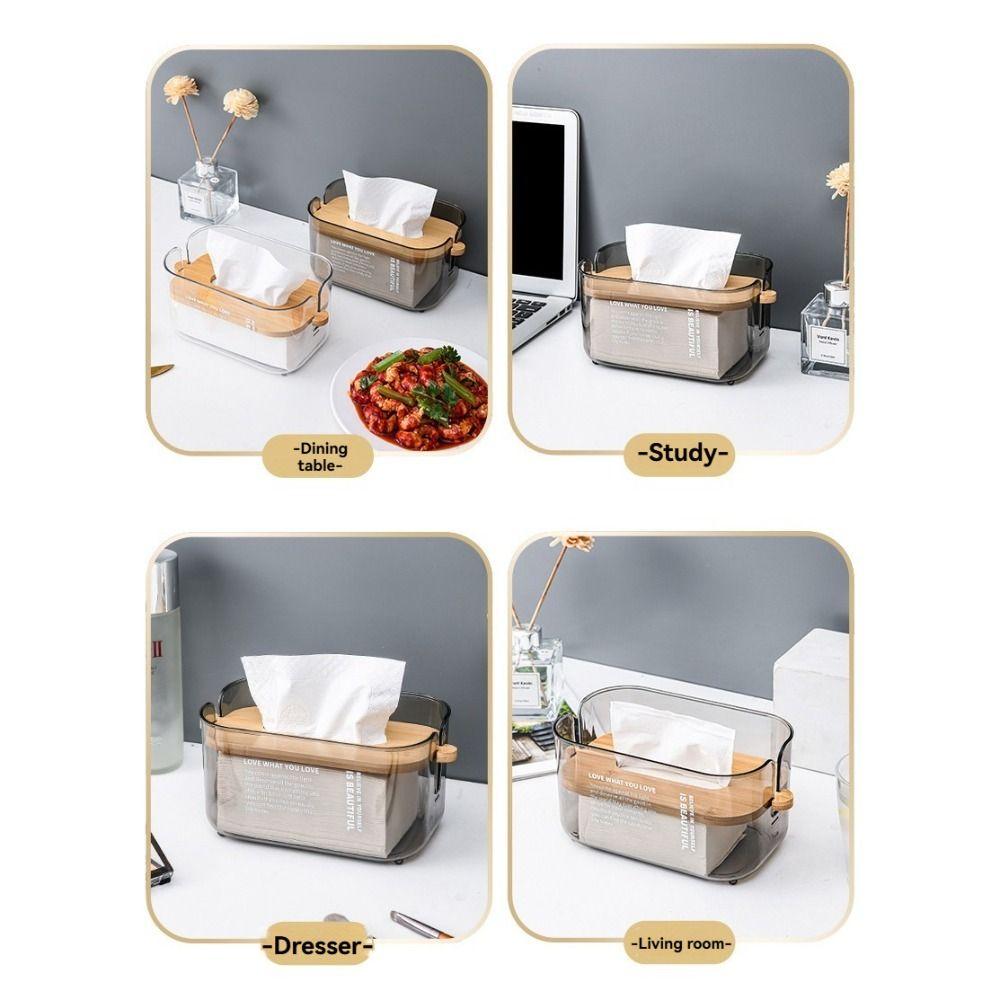 New Transparent Automatic Descent Tissue Box Bamboo Lid Detachable Tissue Holder Dustproof Creative Facial Tissues Dispenser