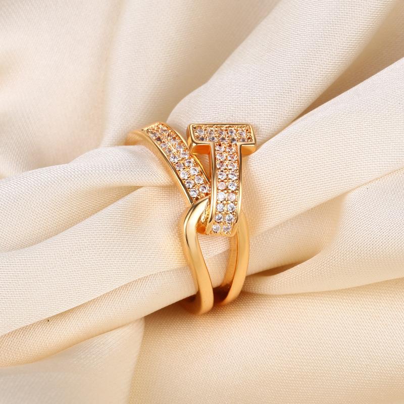 Real gold plated heavy industry full diamond letter T open ring does not fade ring