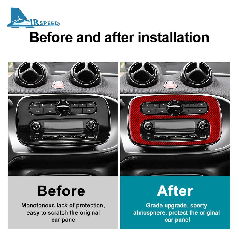Real Soft Carbon Fiber Sticker For Mercedes Benz Smart 453 Fortwo Forfour 2016 2017 2018  Car Center Control CD Panel Frame