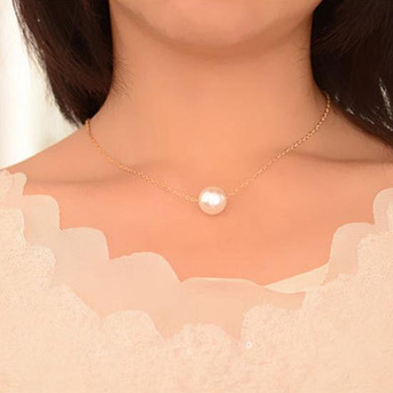 Women Fashion Simple Faux Pearl Golden Silver Alloy Choker Statement Collar Necklace