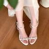 New High-heeled Shoes Round-toed One-line Sandals with Exposed Toes and Thin Heels