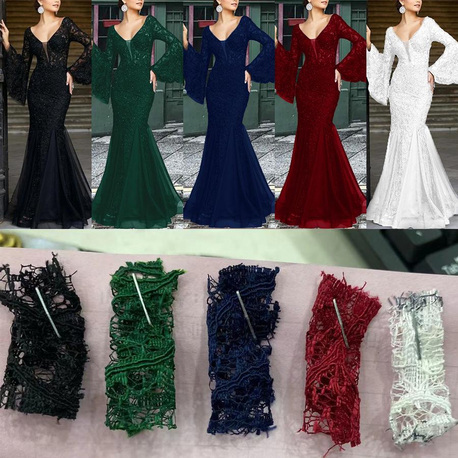 Neue Damenkleider Spitze Stickerei Fischschwanz Schwarz Schlankmachend Abendkleider