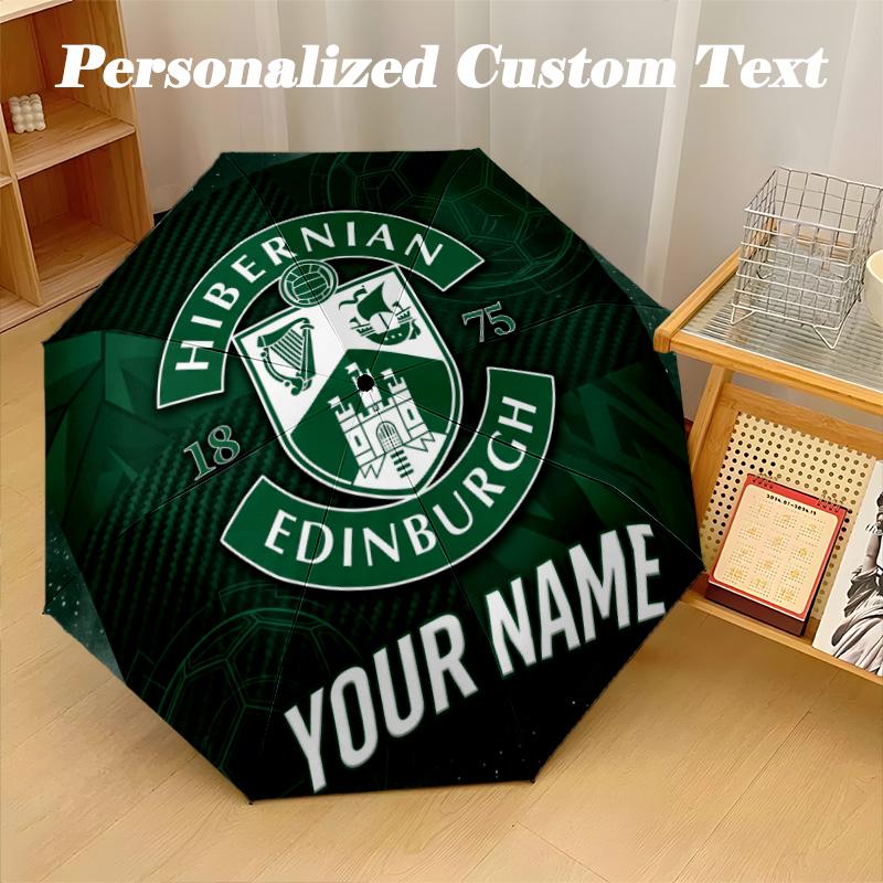 8 Rib Auto Folding Umbrella Hibernian FC Print Custom Name Text Portable Rain Gear