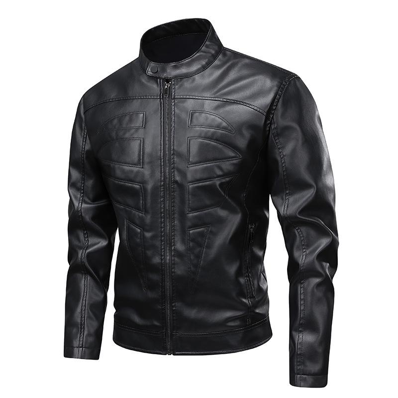 Leather Jacket Autumn and Winter Motorcycle Suit Retro Leather Jacket Stand Collar Handsome Jacket
