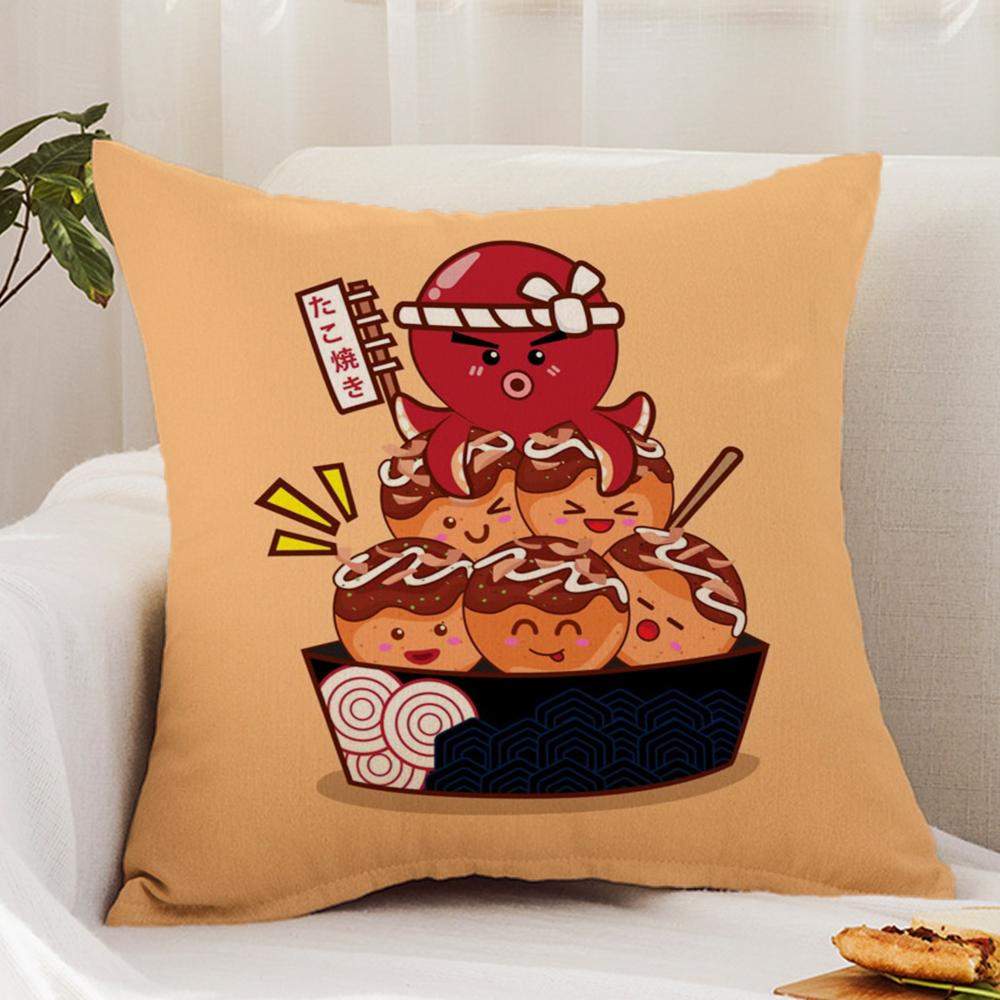 T-Takoyaki Japanese Food Cushion Cover Premium Comfort Reversible Pillow Cover - Dual - Use Design for Home & Car