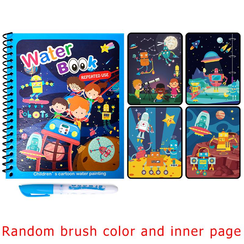 1 Set Sihirli Su Boyama Kitabı Renkli Montessori Tekrar Kullanılabilir Boyama Kitabı Su Fırçası ile Doğum Günü Festivali Grafiti Hediyesi ZYF
