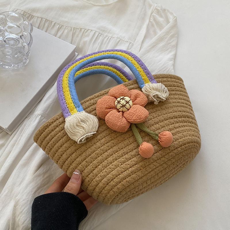 Wedding decoration Rieten Geweven Tassen voor Vrouwen Modieuze Vlechtmanden voor Breien Schattig Regenboog Katoenen Touw Verjaardagsfeest Souvenir Vuurwerk Mand