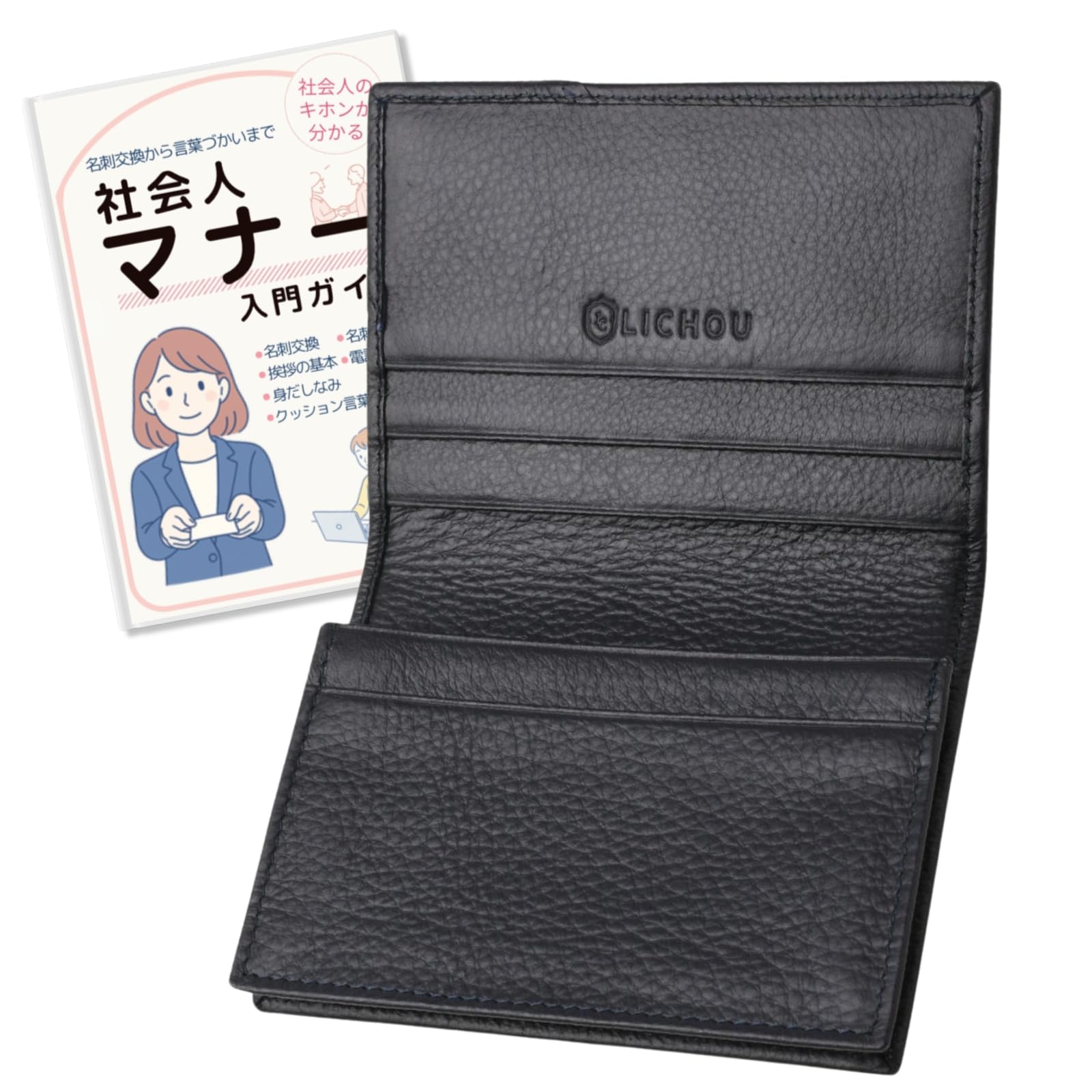 Женский кожаный визитница LICHOU [Разработано кожевником-сомелье] Натуральная кожа Большая вместимость Держатель для визиток на 50 карт (5. Тьма