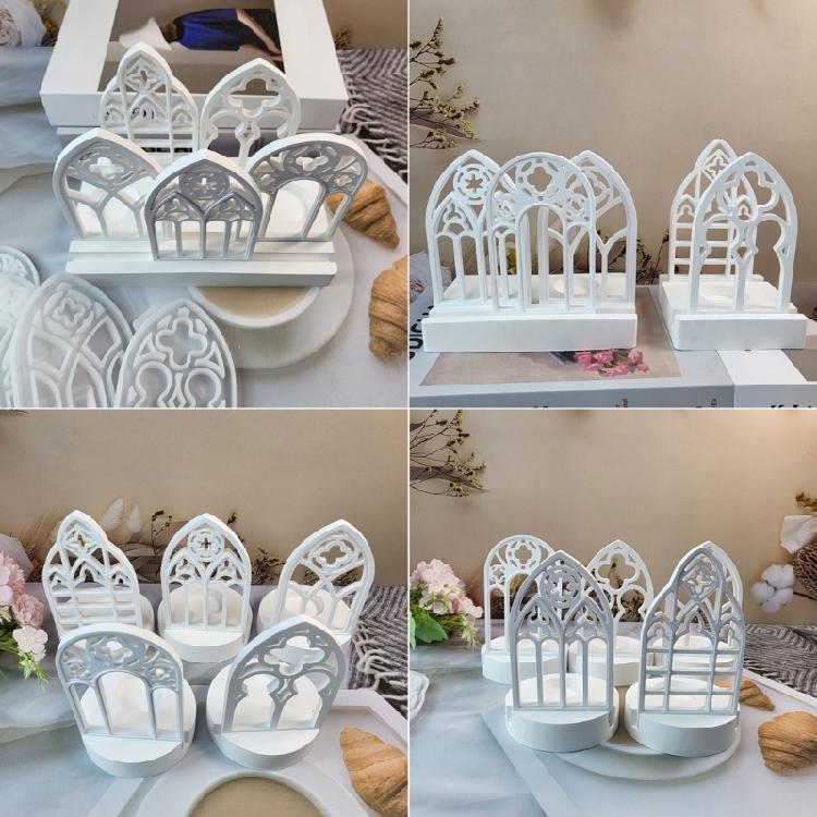 5pcs Candlesticks Silicone Molds Gothic House Candle Holder Castings Molds