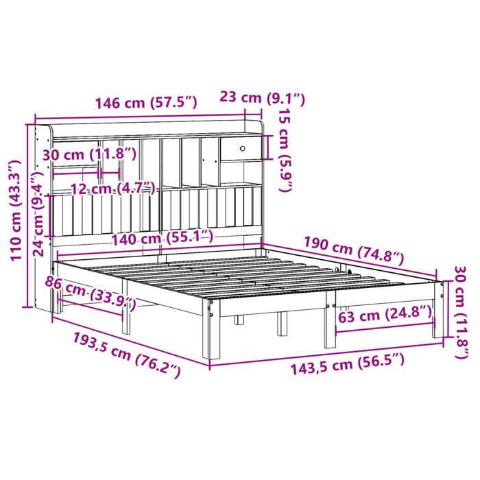VidaXL Lit bibliothèque sans matelas blanc 140x190 cm bois pin massif 3322594