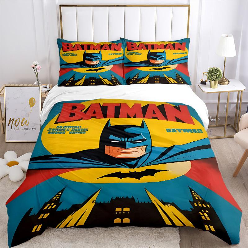 3pcs Cartoon Gotham Bedding Set, Duvet Cover and Pillowcases Machine Washable Seasons all suitable, Design for Bedroom (No Filling)303