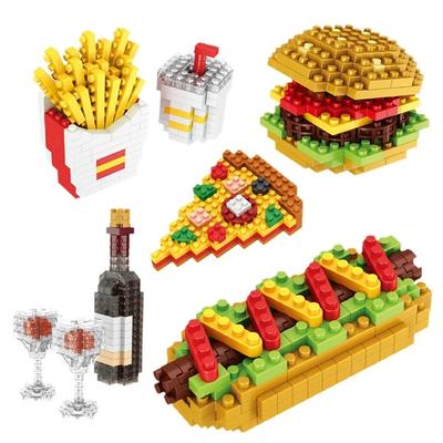 3D Mini Food Building Blocks Set Fries Hamburger Hot Dog Pizza Cola Red Wine Micro Particle Assembly Toy Children Christmas Gift