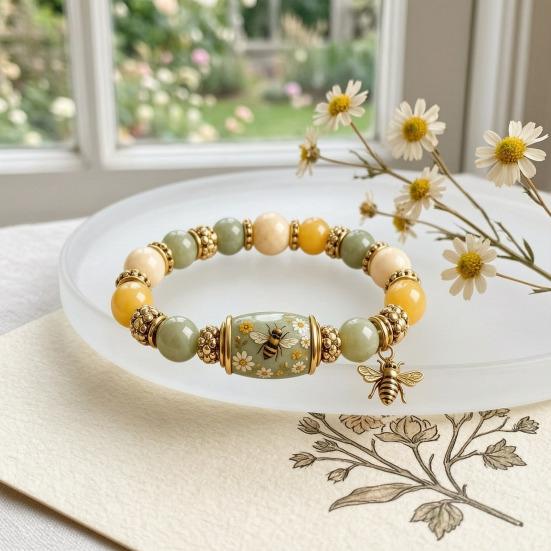 Bluebird Blessings Bracelet, Inspirational Hummingbird Strength Beaded Bracelet, Green Beads Cherry Blossoms Inspirational Jewelry for Women Spring