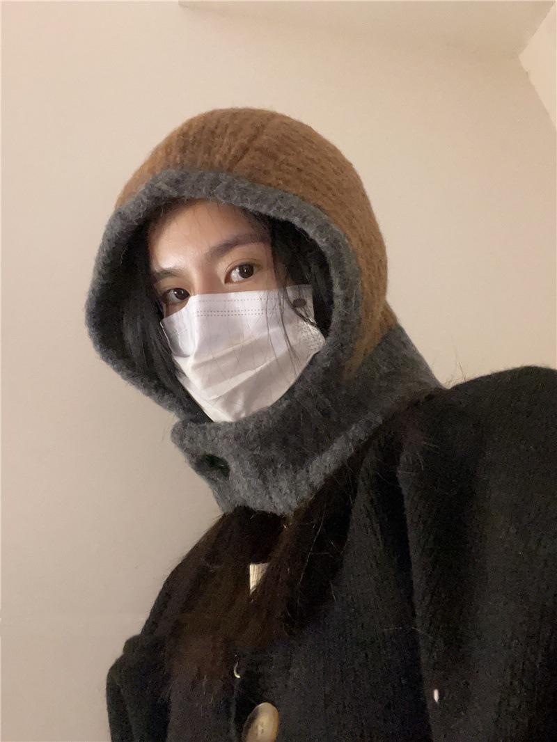 

Осень и зима новая шляпа теплая шапка шарф интегрированный женский пара защита ушей вязаная шапка тренд