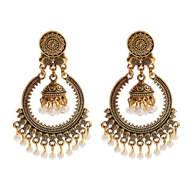 

Індійські вушні сережки Jhumka для жінок Дівчата Pendientes Beads Vintage/Vissing Earring Jewelry Gold Color Kolczyki Boho Pearl Aesthetic