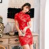 Summer Daily Front Fork Dragon&Phoenix Qipao Elegant Women Cheongsam Old Shanghai Mandarin Collar Sexy Short Chinese Dress Vestido