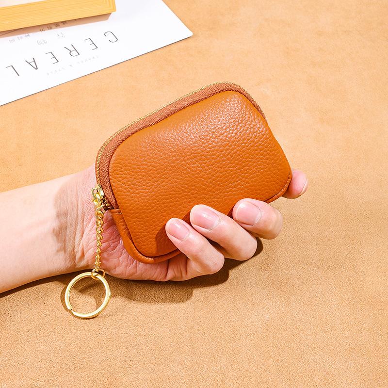 Leather hand zipper small wallet women's first layer cowhide mini bag key storage coin bag cute change bag